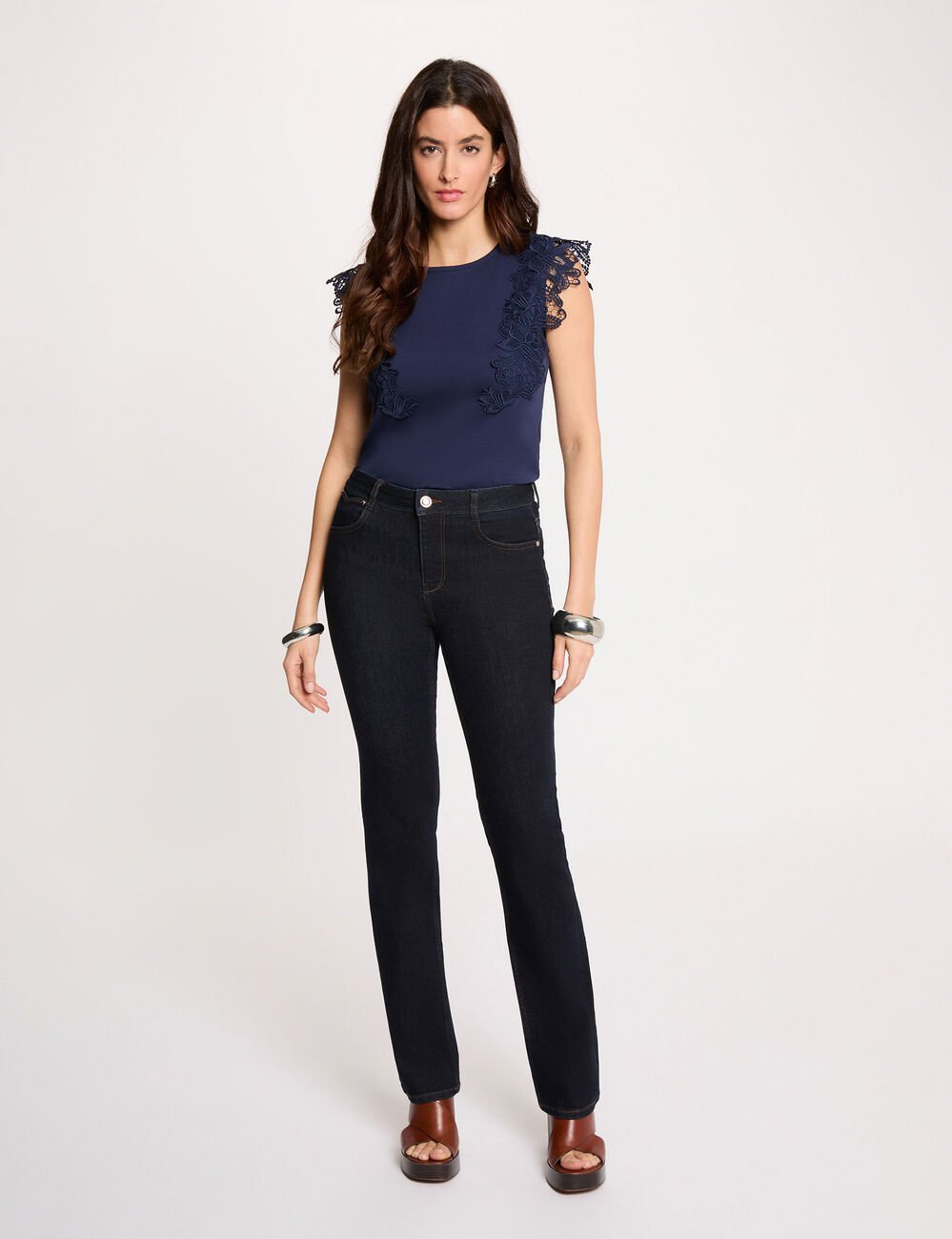 Jean droit taille haute denim brut femme
