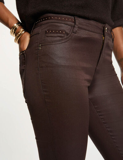 Gecoate slim-fit broek donker bruin vrouw