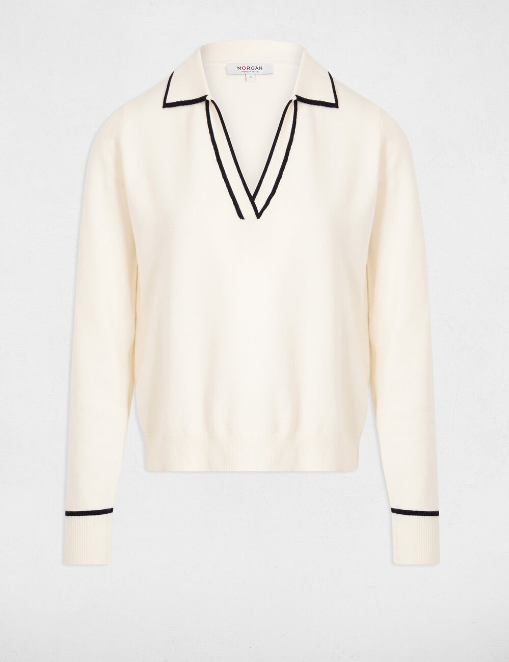 Pull col polo ivoire femme