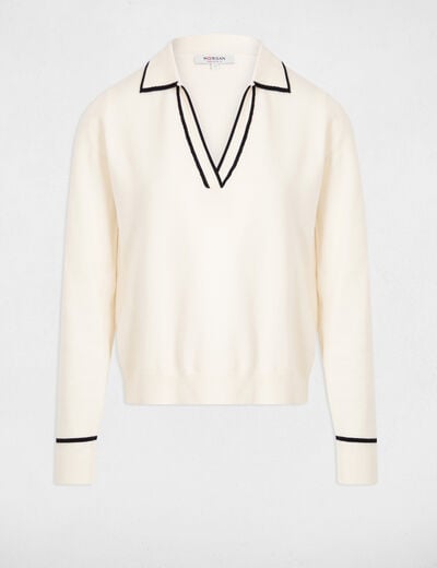 Pull col polo ivoire femme