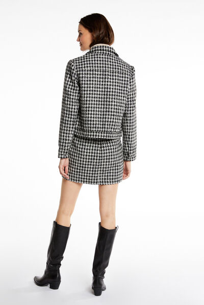 Veste droite imprimé pied de poule noir femme