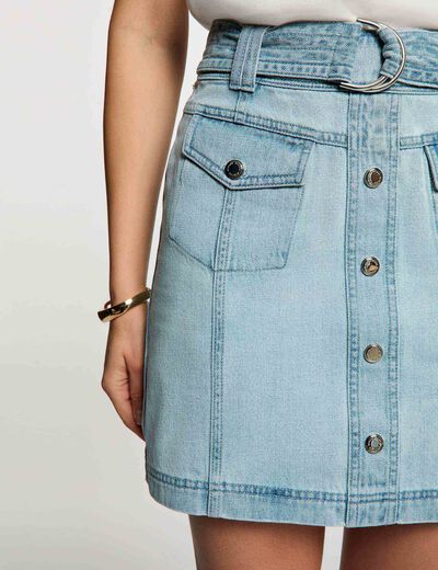Jupe courte en jean denim bleach femme