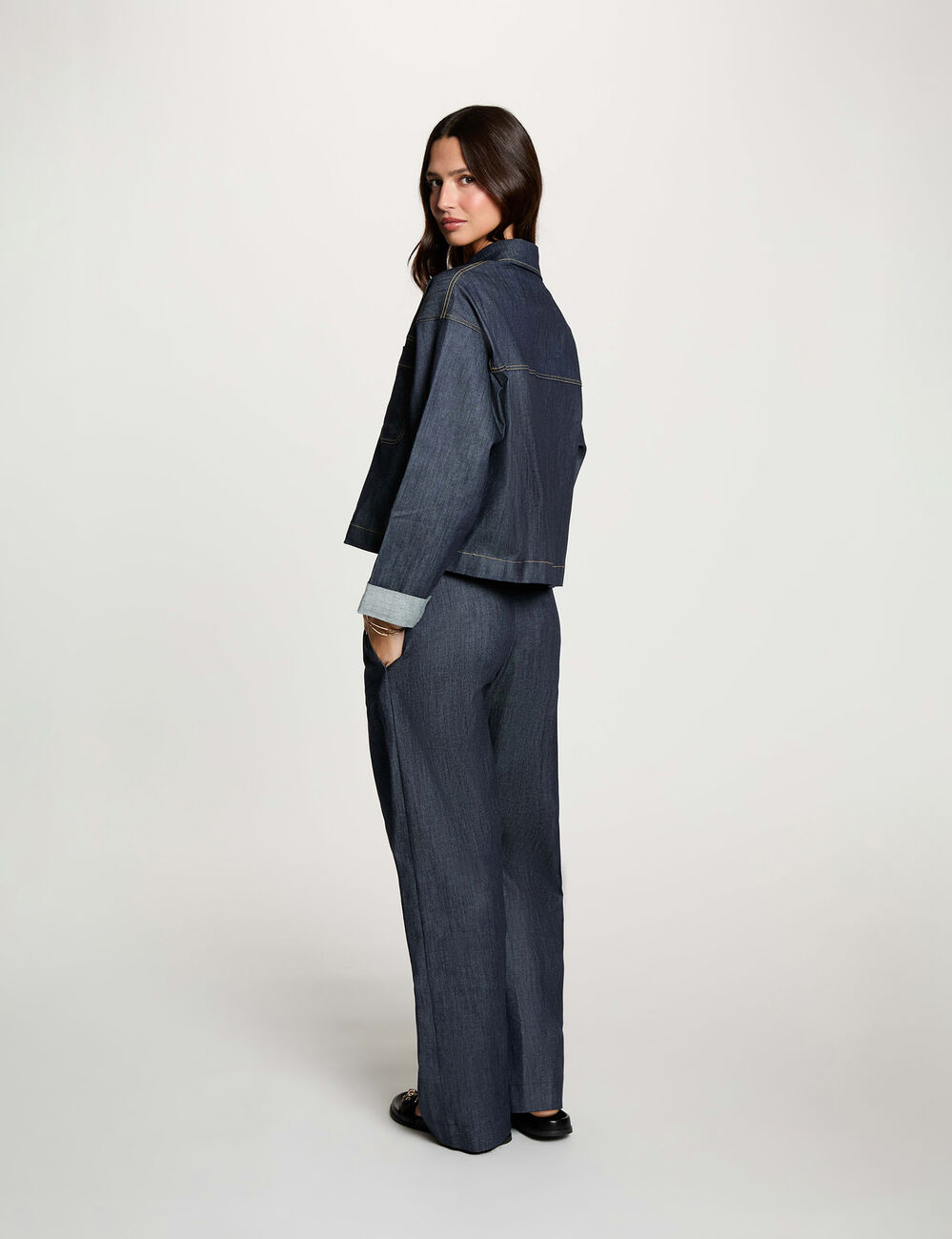Veste jean cropped denim brut femme