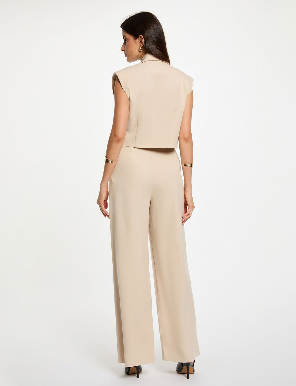 Veste cropped sans manches beige femme