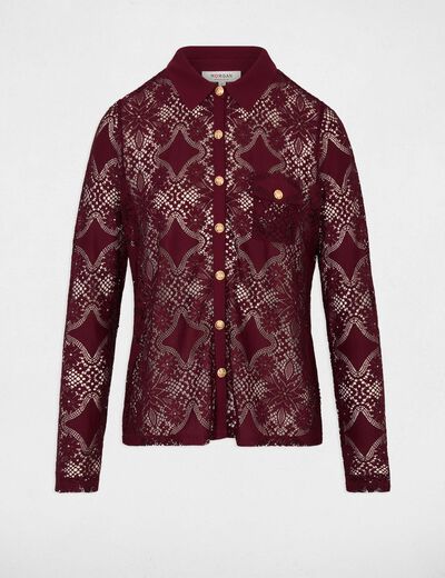 Kant blouse met reverskraag bordeaux vrouw