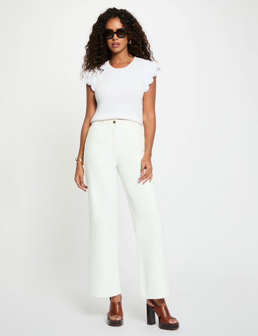 Top col rond volants blanc femme