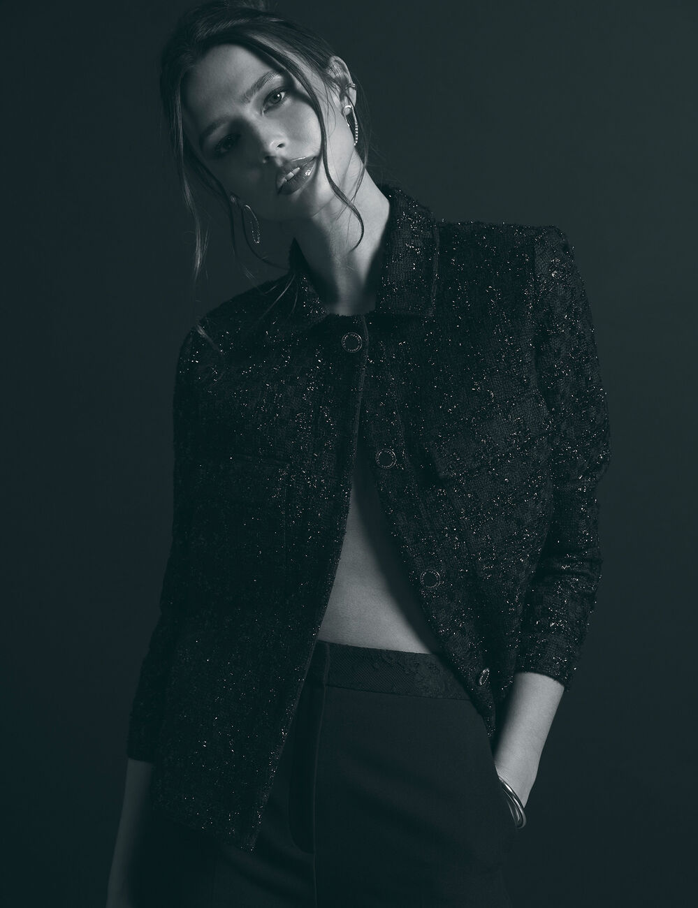 Tweed jasje met knopen zwart vrouw
