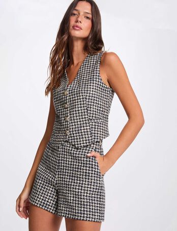 Short tweed taille haute multicolore femme