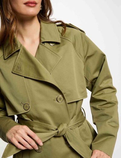 Lange trenchcoat met riem zand vrouw