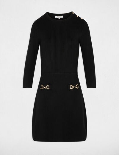 Gebreide jurk met lange mouwen zwart vrouw