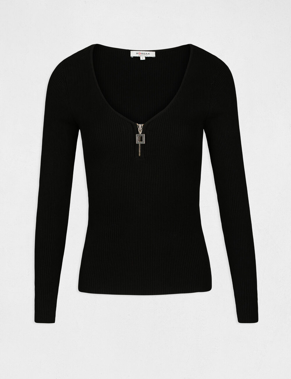 Pull fin col v noir femme