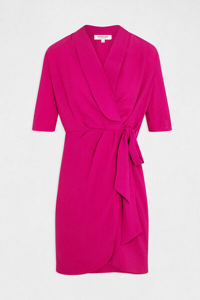 Robe portefeuille manches 3/4 framboise femme