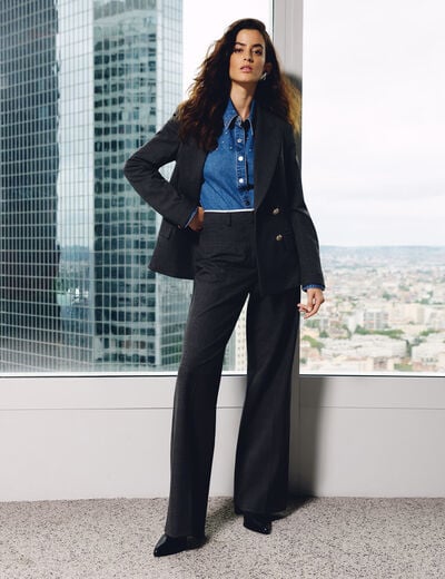 Blazer droit à carreaux gris moyen femme