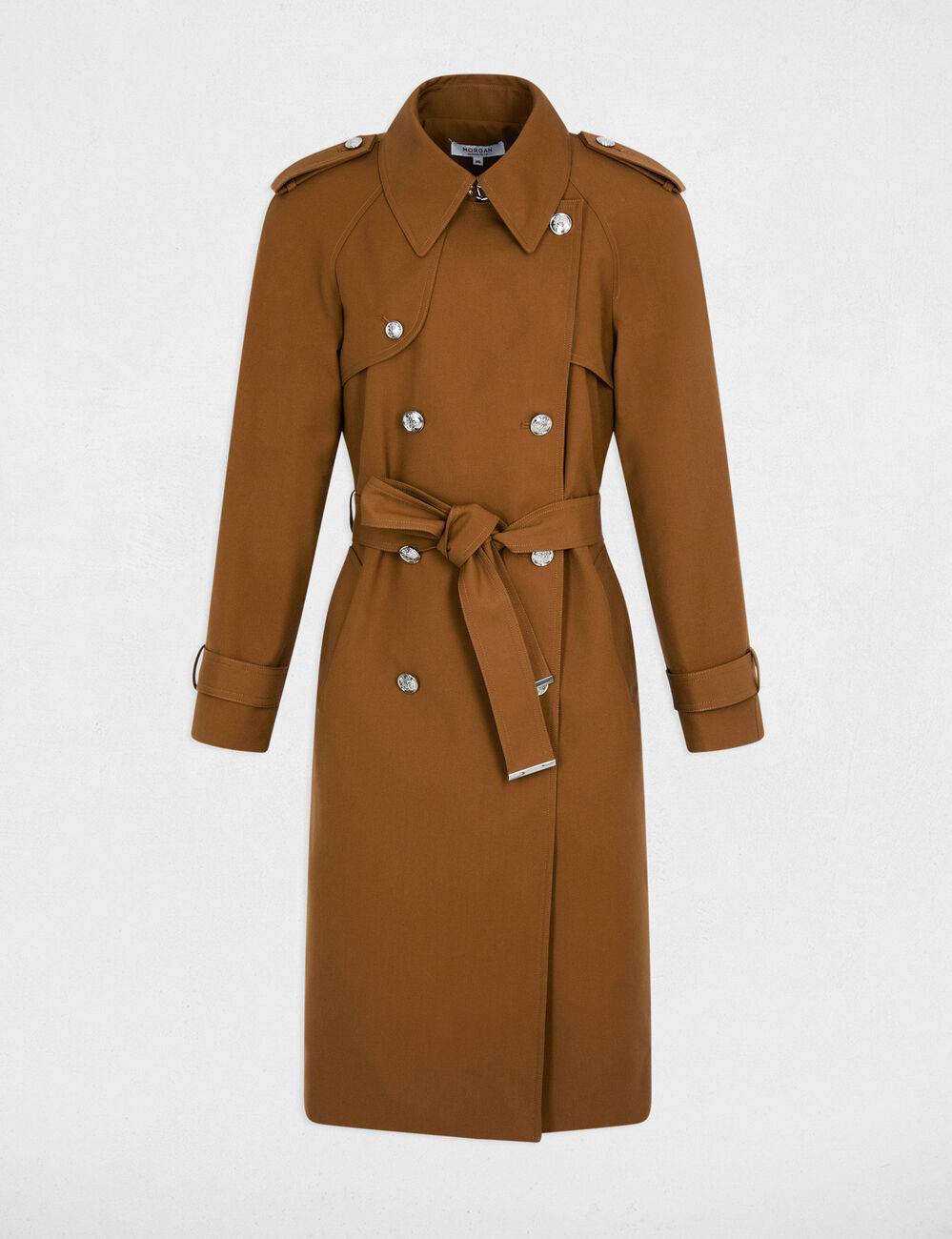 Lange trench met ceintuur camel vrouw