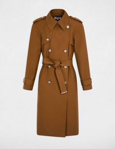 Lange trench met ceintuur camel vrouw