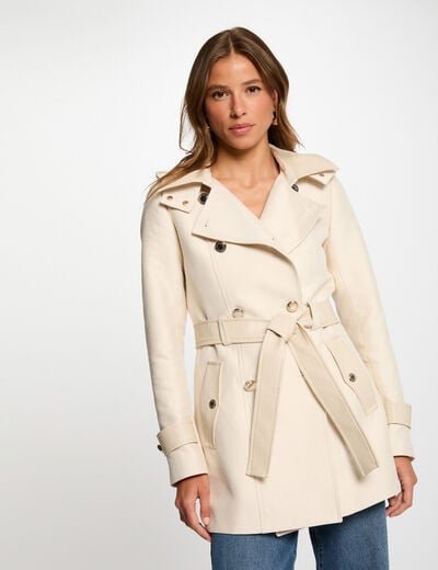 Trenchcoat details kunstleer ivoor vrouw