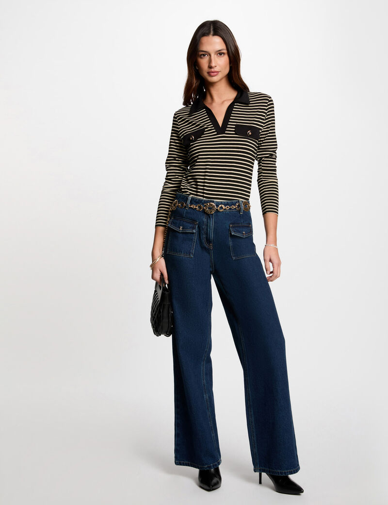 polo manches longues raye noir femme Polo manches longues rayé noir femme