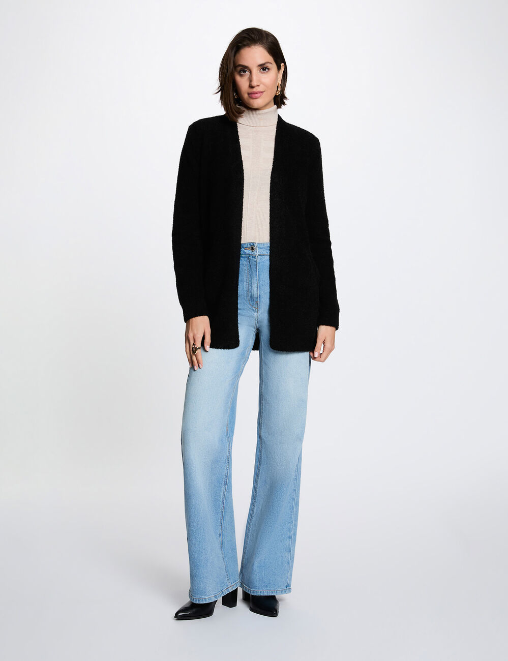 Lang vest met V-hals zwart vrouw