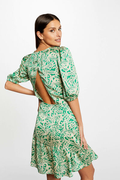 Robe cintrée dos ouvert satin imprimée multico femme