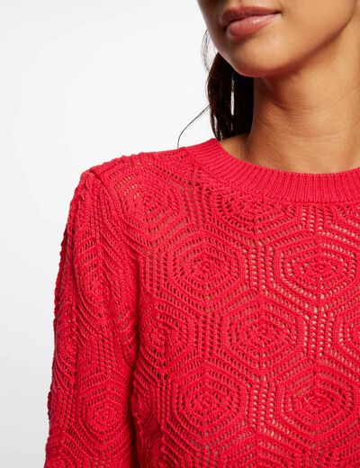 Opengewerkte trui met lange mouwen medium rood vrouw