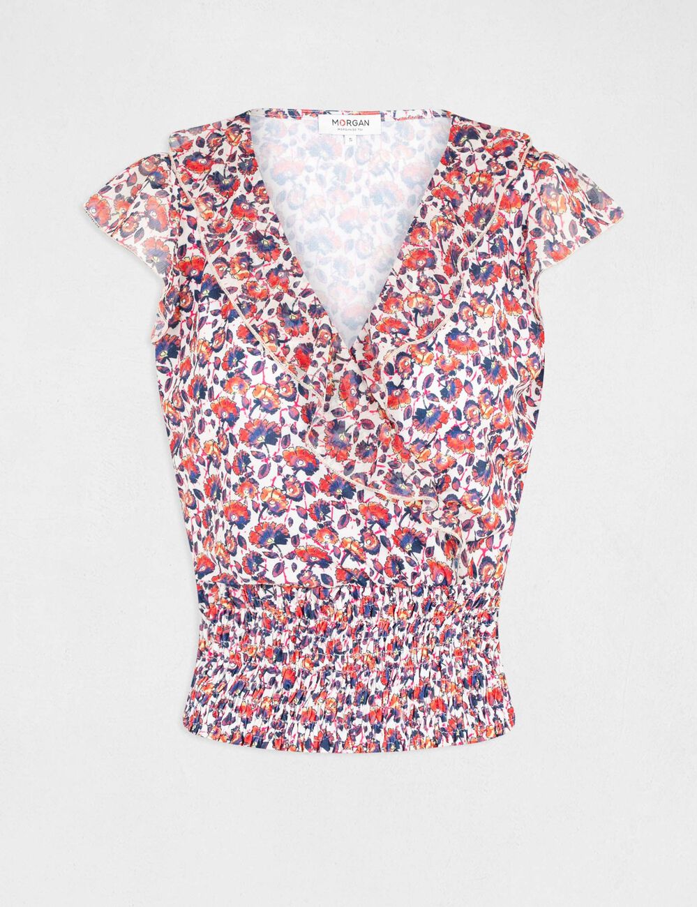 T-shirt korte mouwen en bloemenmotief roze vrouw