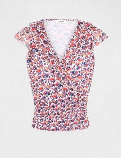 T-shirt korte mouwen en bloemenmotief roze vrouw