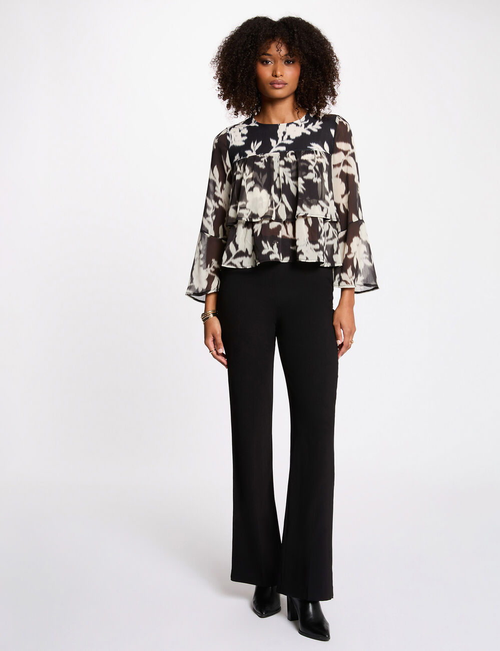 T-shirt voile imprimé noir femme