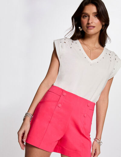 Rechte short met plooien fuchsia roze vrouw
