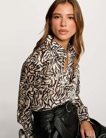 bedrukte blouse met lange mouwen meerkleurig vrouw Bedrukte blouse met lange mouwen meerkleurig vrouw