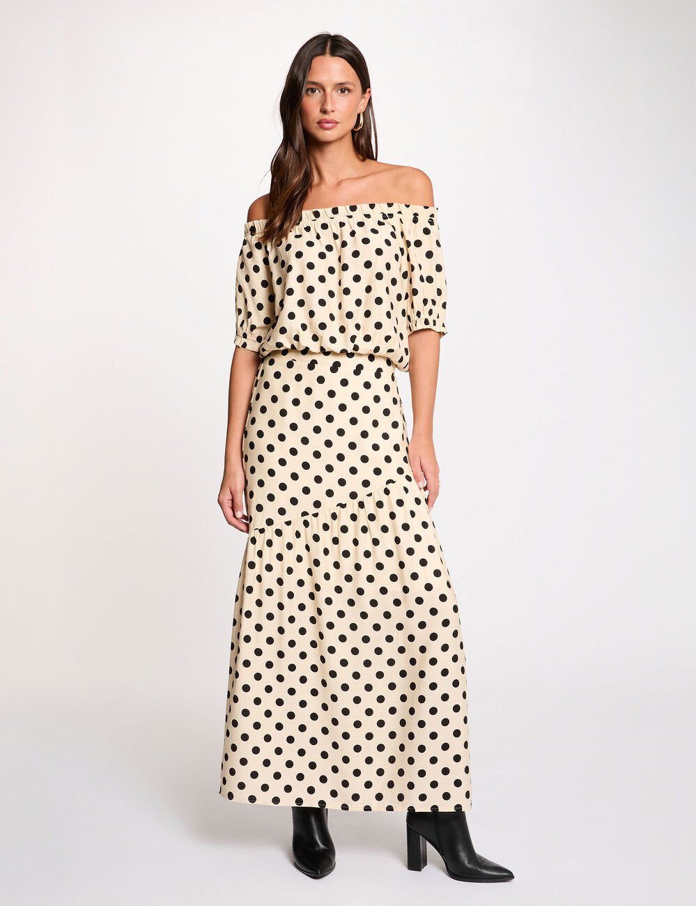 Vloeiende bardot-top meerkleurig vrouw