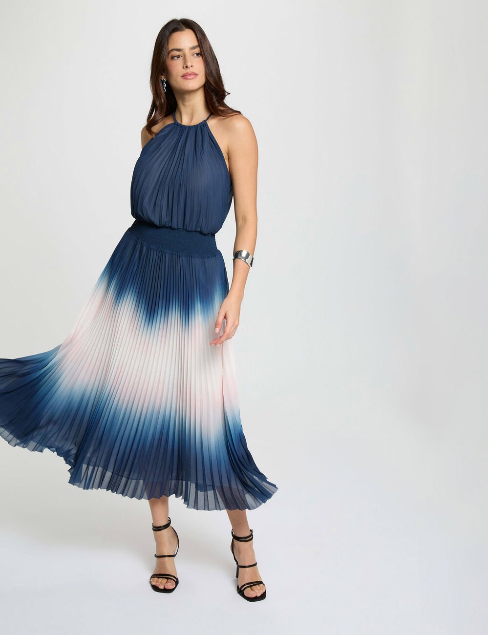 Robe longue pliss&eacute;e multicolore femme