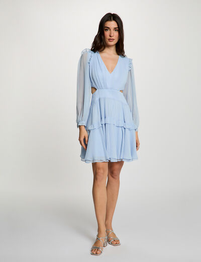 Robe courte ajust&eacute;e col v bleu ciel femme