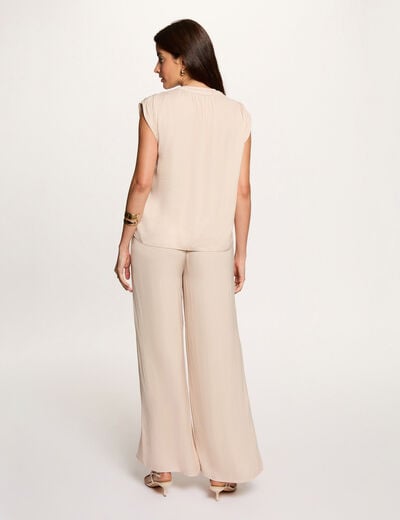 Blouse manches courtes satin beige clair femme