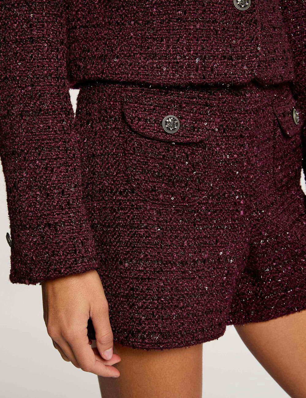 short tweed taille haute prune femme Short tweed taille haute prune femme