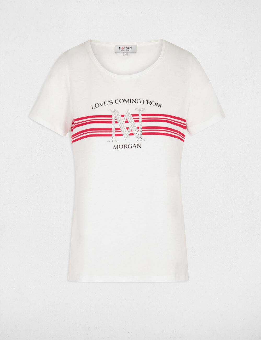 T-shirt met korte mouwen en strassstenen fuchsia vrouw