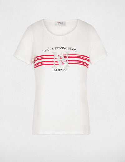 T-shirt manches courtes strass fuchsia femme