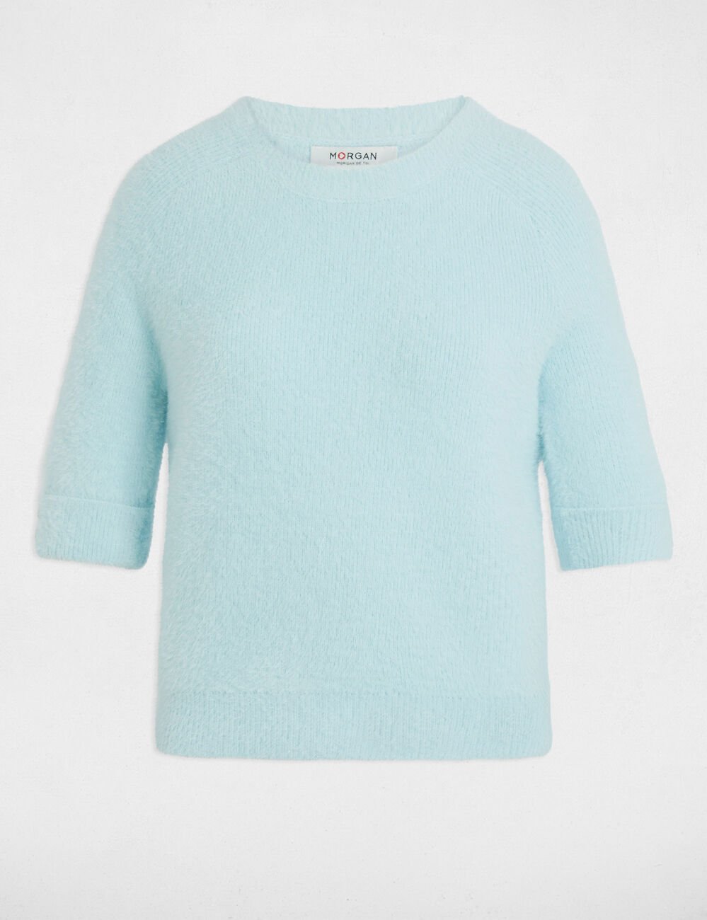 Pull manches courtes bleu ciel femme
