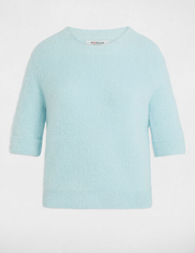 Pull manches courtes bleu ciel femme
