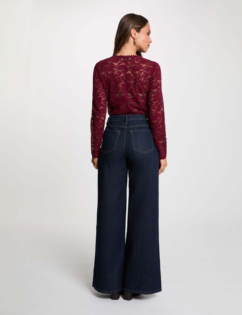 Chemise en dentelle col v prune femme