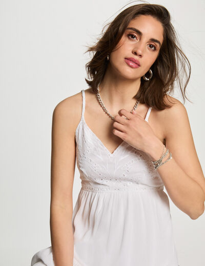 Robe longue fluide broderie blanc femme