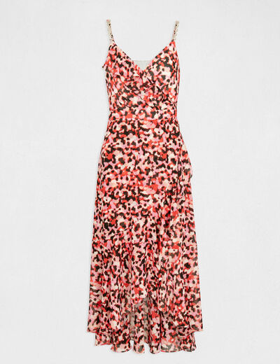 Uitlopende jurk met abstracte print roze vrouw