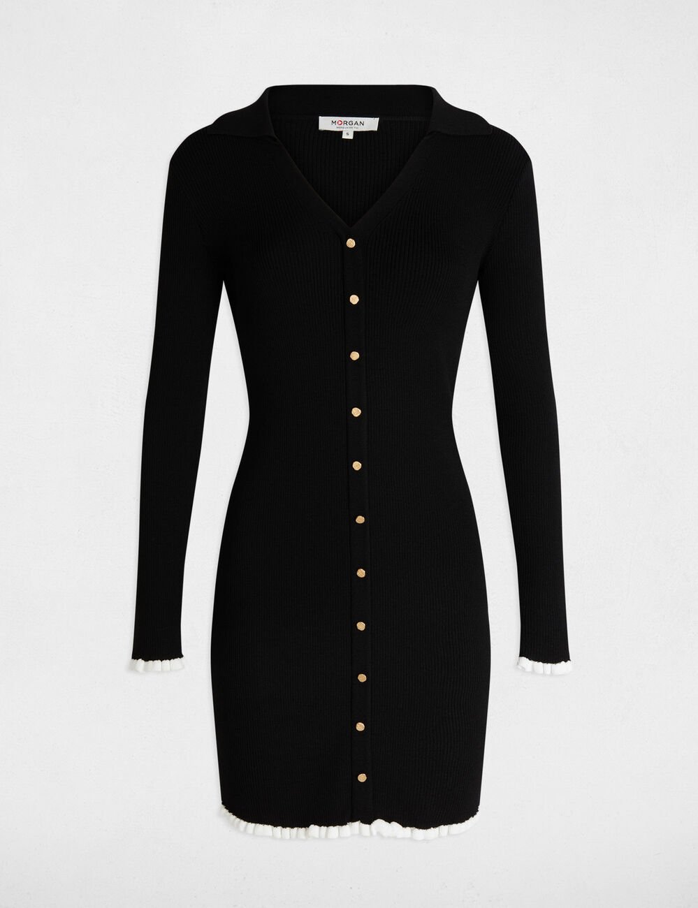 Robe tricot courte ajustée noir femme