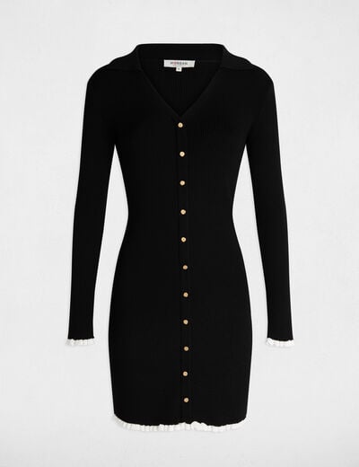 Robe tricot courte ajustée noir femme