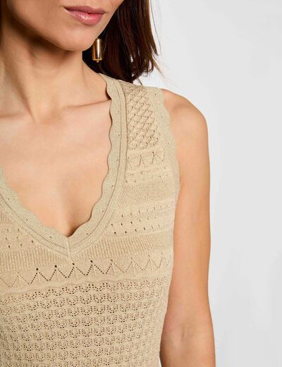 Robe tricot col v jaune or femme