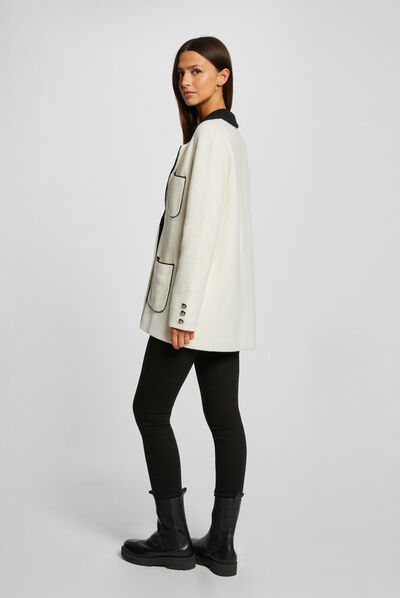 Gilet droit avec poches ecru femme