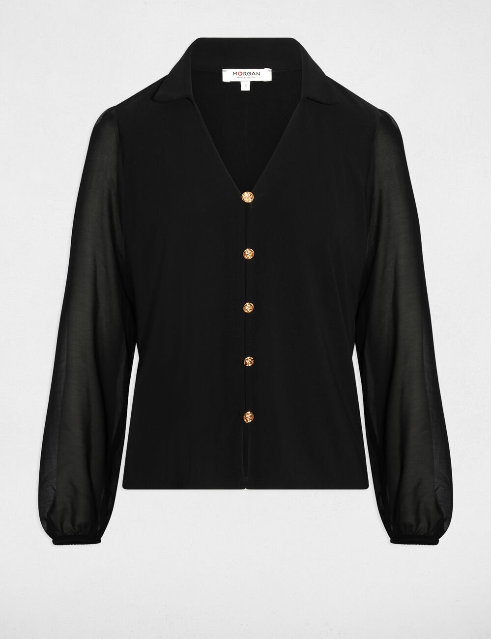 T-shirt voile boutonné noir femme