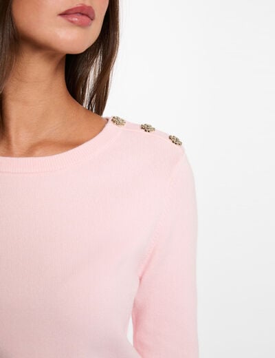 Pull col rond boutons rose clair femme