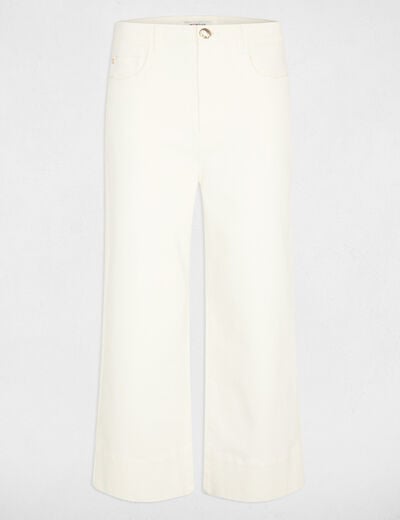 Pantacourt large taille haute blanc femme