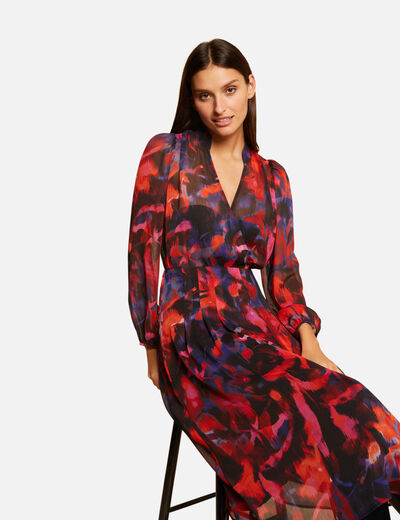 Wijd uitlopende jurk met abstracte print meerkleurig vrouw