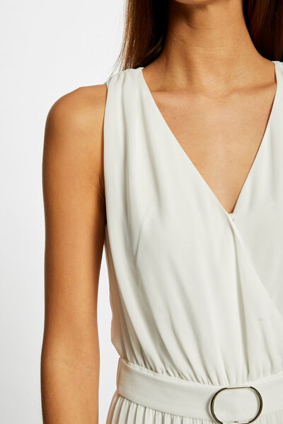 Ruimvallende jumpsuit ecru vrouw